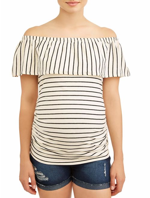 Oh! MammaMaternity stripe off the shoulder knit top - available in plus sizes