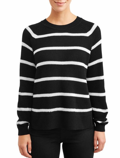 Time and Tru Women's Striped Seed Stitch Pullover