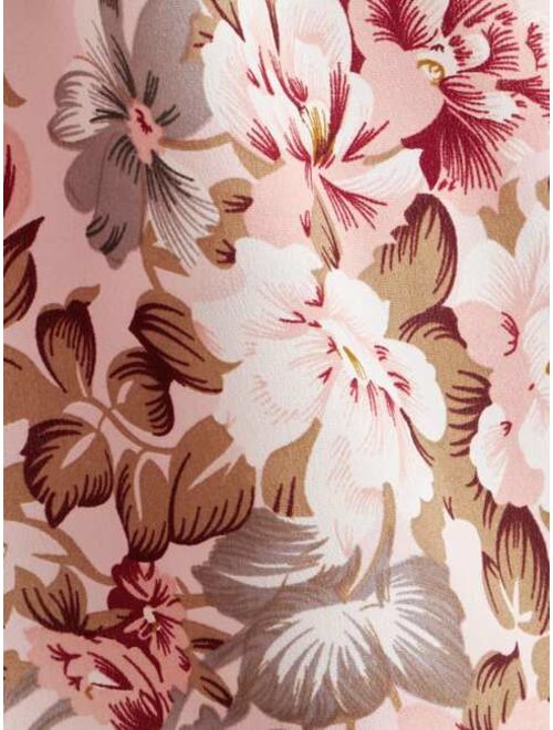 Shein Pearls Detail Tie Neck Botanical Print Cami Dress