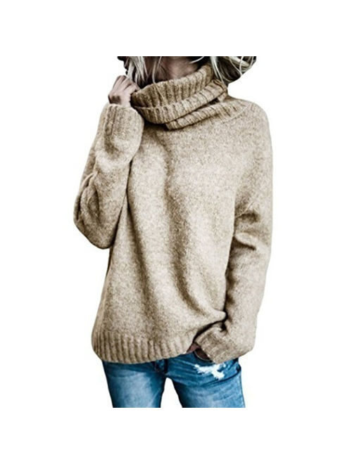 Women's Fashion Casual Knitted Sweater Turtleneck Long Sleeve Solid Pullover Sweater