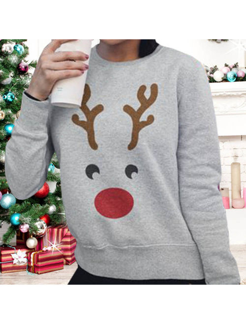 Fancyleo Women's Christmas Reindeer Sweater Long Sleeve Pullover Fawn Sweater