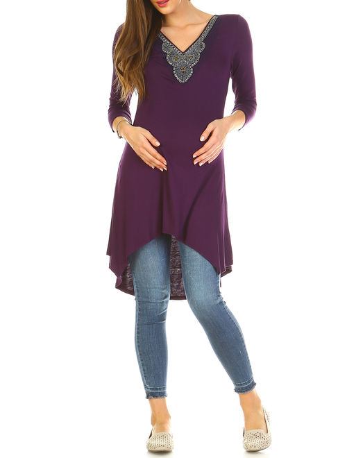 Women's Maternity Beaded Tunic Top - Extended Sizes Available