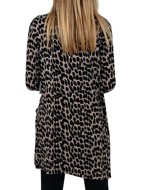 Nlife Women's Black Leopard Printed Long Sleeve Cardigan