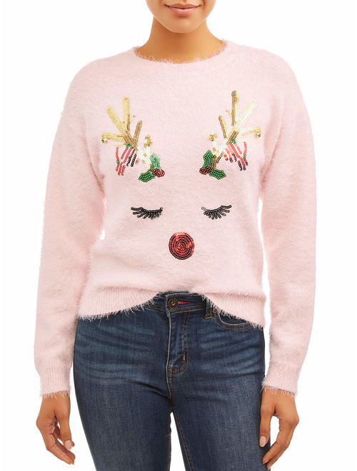 Holiday Time Women's Animal Feathered Christmas Sweater