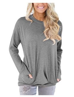 JustVH Women's Long Sleeve Casual Sweatshirt Pullover Loose Tunic Shirts Blouse Tops With Pocket