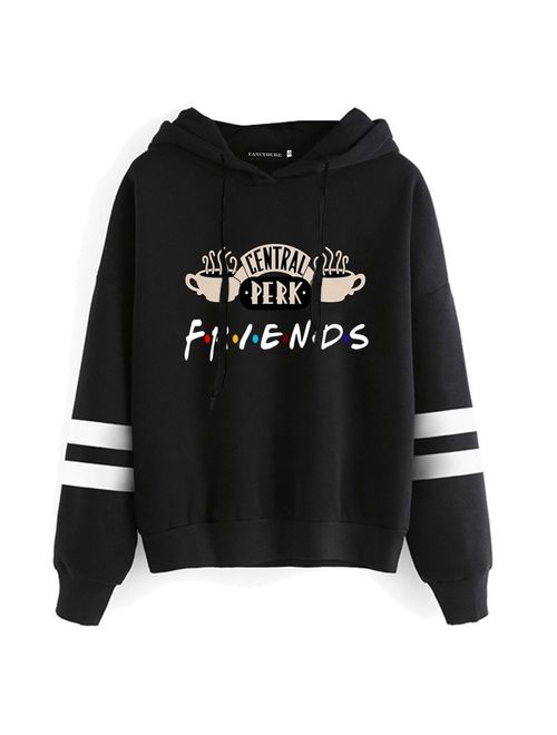 Fancyleo Women Friends Tv Show Hooded Sweatshirt Long Sleeve Coffee Printing Casual Pullover Hoodie