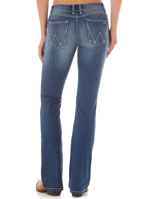 wrangler women's indigo retro mae simple pocket jeans boot cut - 09mwzjd