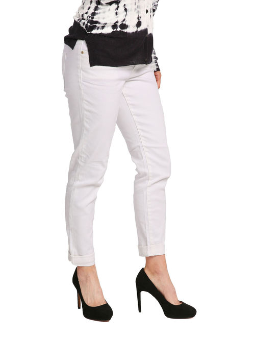 Miss Halladay Womens White Stretch Denim Boyfriend Jeans 5 Pocket Ankle Length