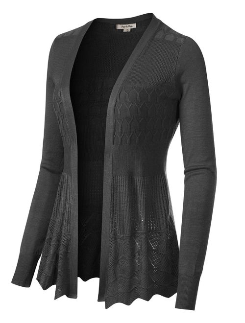 Made by Olivia Women's Long Sleeve Crochet Knit Draped Open Sweater Cardigan Charcoal M