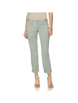 GIULIANA Size 8 Luxe Stretch Denim Boyfriend Jeans Distressed Capri SAGE GREEN