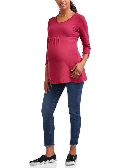 Oh! Mamma Maternity Skinny Jeans with Demi Panel and Frayed Hems - Available in Plus Sizes