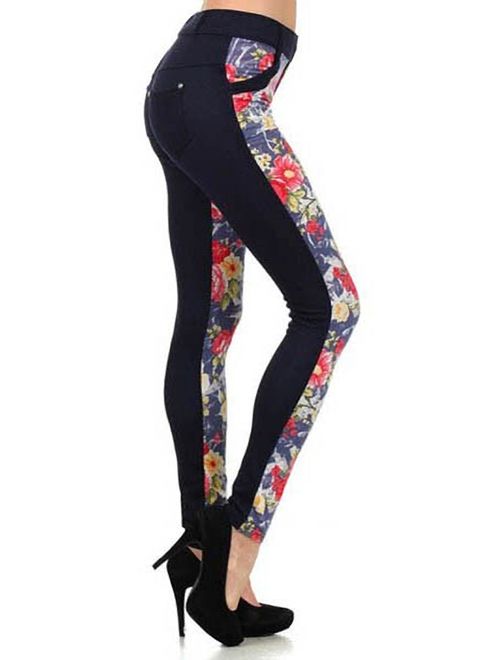 Lady'S Manhattan Jegging With Apple Prints Rhinestones Pocket Accents