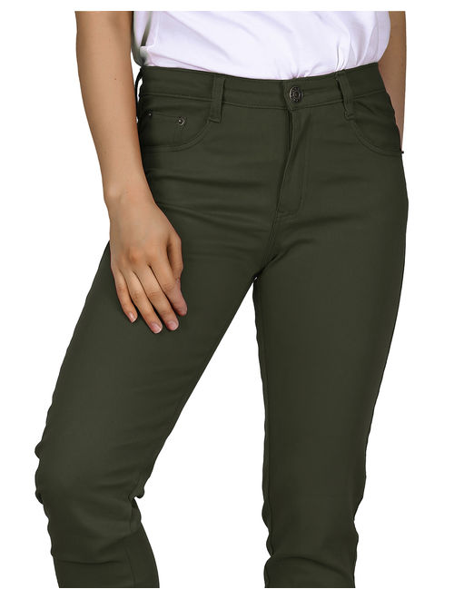 Women's Jeans Jeggings Five Pocket Stretch Denim Pants (Olive Green - Small)