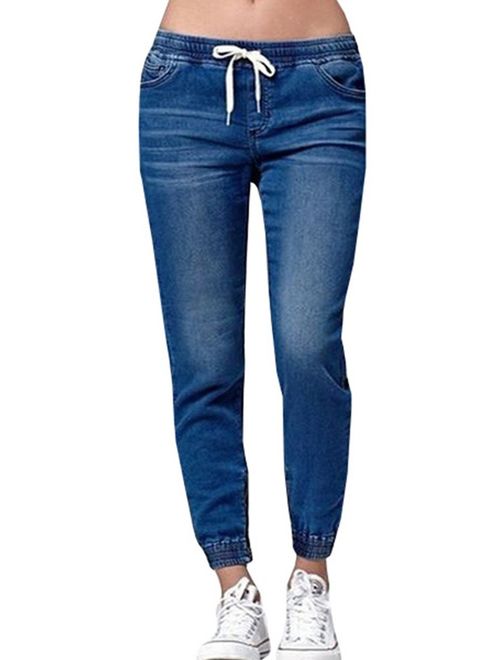 Low Waist Elastic Women Casual Jeans Jogger Pencil Pants Long Trousers(SIZE SMALL)