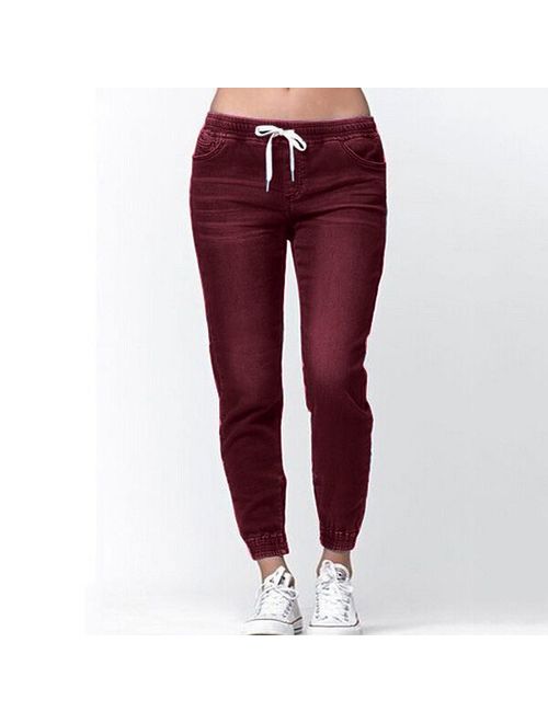 Low Waist Elastic Women Casual Jeans Jogger Pencil Pants Long Trousers(SIZE SMALL)