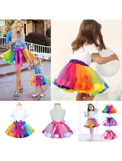 Newest Fashion Women Girls Tutu Skirt Tulle Dance Ballet Dress Rainbow Costume Dress Multicolor