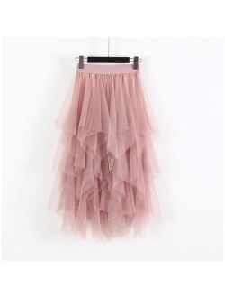 Topumt Women High Waist Tulle Mesh Skirt Solid Tutu Tulle Long Skirt Dress