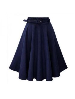 Funcee Casual Women High Waist Long Denim Dress Loose Skirts With Belt