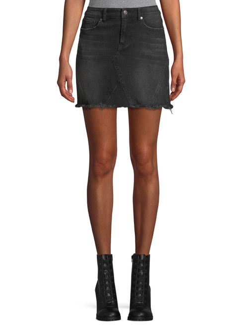 Scoop Denim A-Line Mini Skirt Faded Black Wash Women's