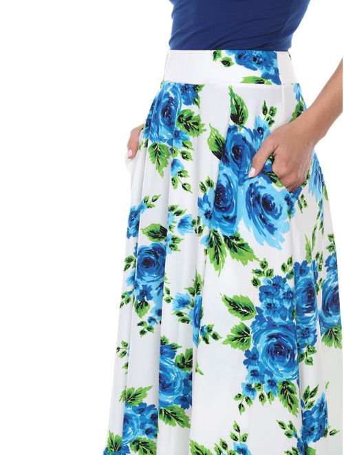 White Mark Women's Floral Printed Midi Skirt