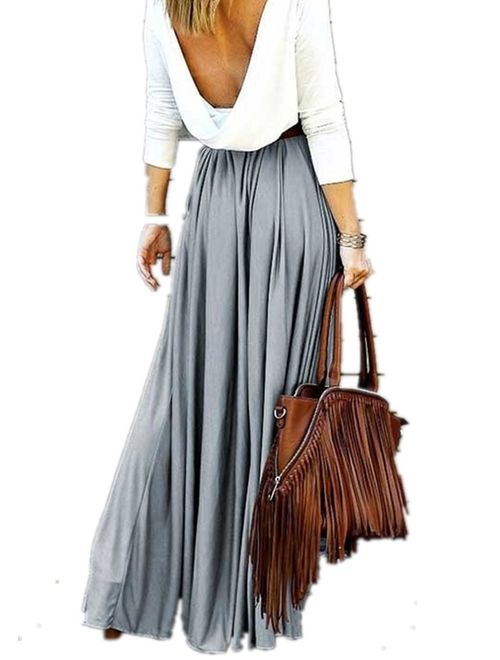 Women Solid Color Casual Ankle-Length Long Skirt