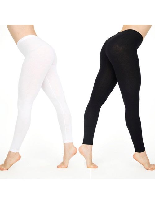 Canis Women Cotton White Black Solid Color Skinny Stretchy Pants Casual Yoga Leggings