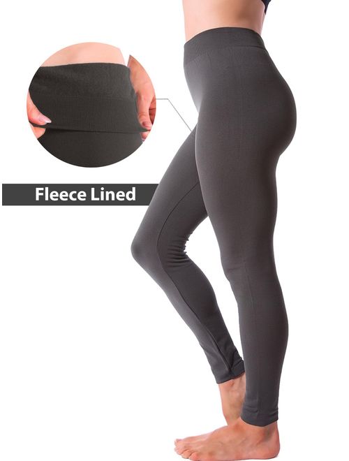 3 Pack Women's Winter Warm Fleece Lined Thick Brushed Full Length Leggings Thights Thermal Pants
