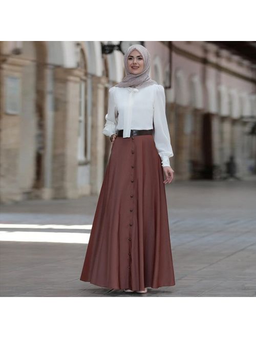 Women's Vintage High Waist Long Skirt A Line Pleated Maxi Skirt