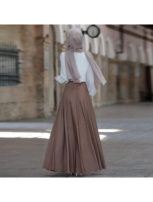 Women's Vintage High Waist Long Skirt A Line Pleated Maxi Skirt