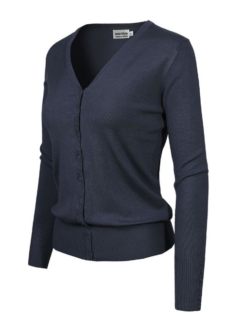 Made by Olivia Women's Classic Button Down Long Sleeve V-Neck Soft Knit Sweater Cardigan [S-3XL] Navy Blue M
