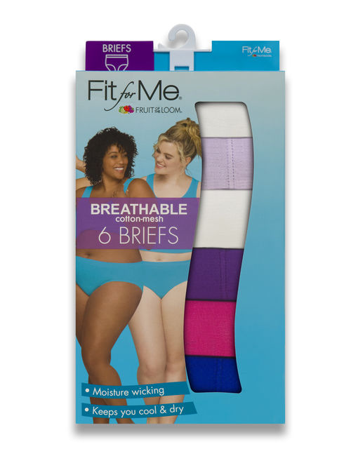 Fit for Me by Fruit of the Loom Fit For Me Women's Breathable Cotton-Mesh Brief Underwear, 6 Pack, Size 9