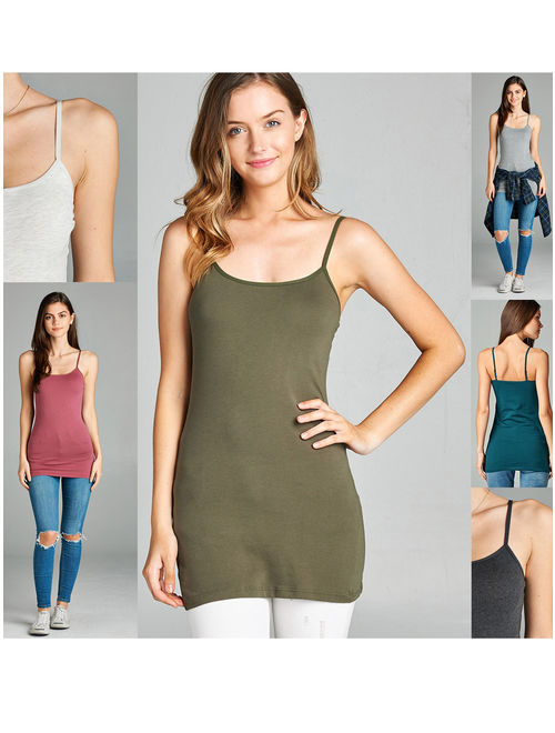 Essential Basic Women's Basic Casual Long Camisole Cami Top Regular and Plus Sizes