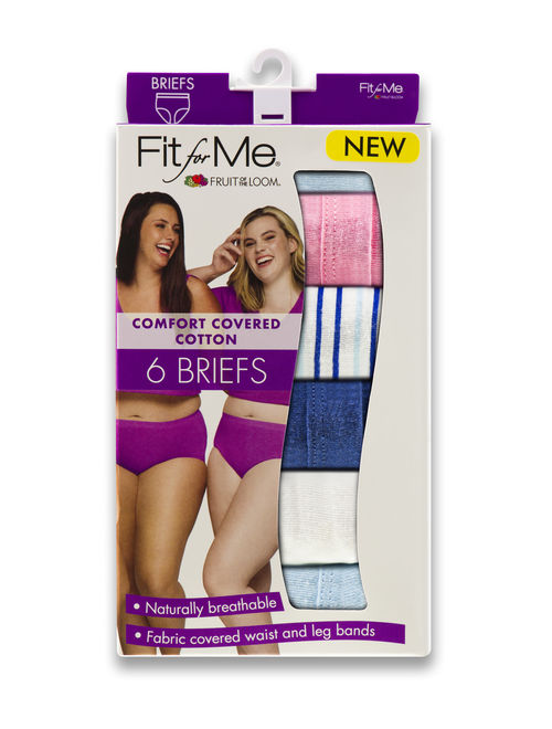 Fit for Me by Fruit of the Loom Fit for Me Women's Plus Comfort Covered Cotton Assorted Brief Panty, 6 Pack