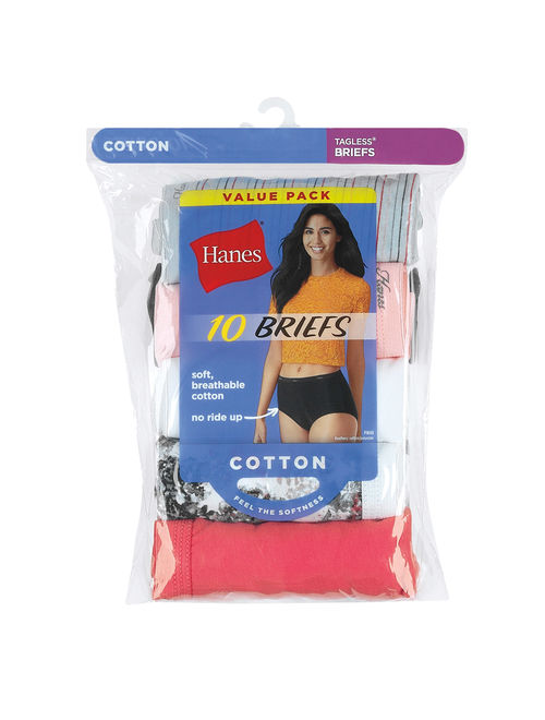 Hanes Women's Cotton Brief Panties, 10-Pack