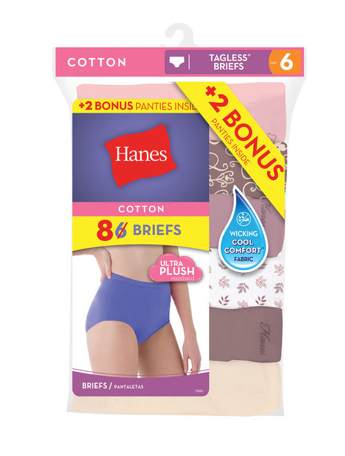 Hanes Women's cotton brief panties - 6+2 bonus pack