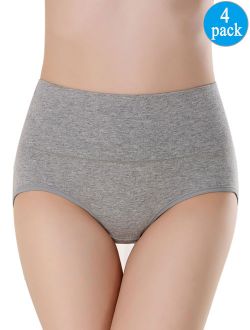 Womens Plus Size Cotton Briefs High Waist Underwear Tummy Control C Section Recovery Soft Stretch Cotton Hipster Brief Panties Underwear - 4 Pack