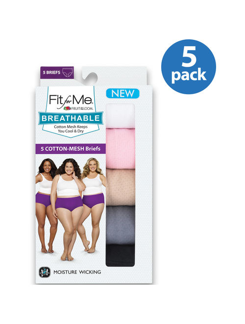 Fit for Me by Fruit of the Loom Women's Plus Breathable Cotton-Mesh Brief Panties - 5 Pack
