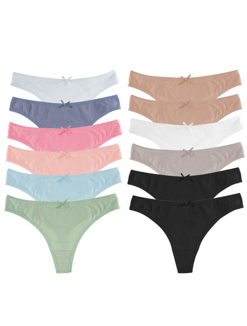 Jo & Bette (12 Pack) Cotton Thong Underwear For Women Panties Soft Sexy Lingerie Panty Set