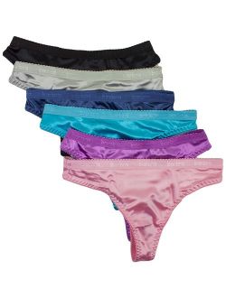 Barbra 6 pack Women's Satin Sexy Thong Panties(S)