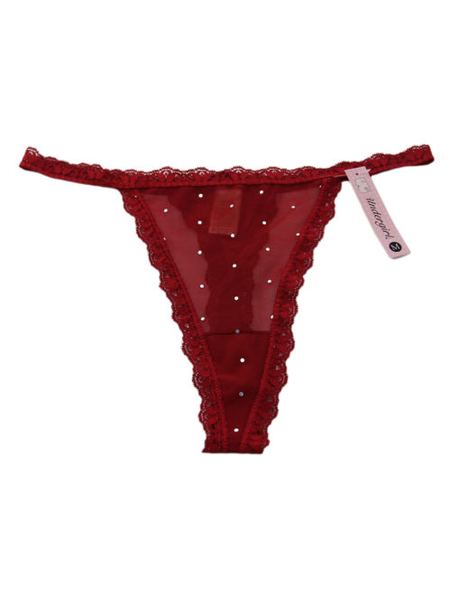 UNDERGIRL Women's Red Sheer Rhinestone Lace Thong Panties Sz M NWT