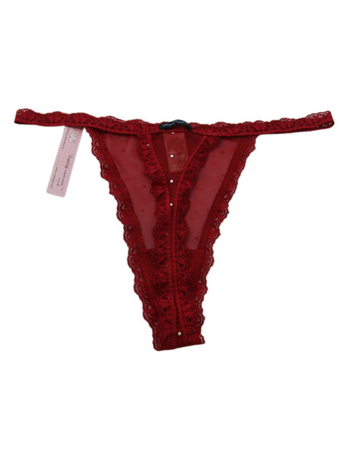 UNDERGIRL Women's Red Sheer Rhinestone Lace Thong Panties Sz M NWT