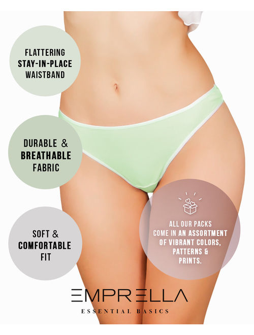 Emprella Womens Underwear Thong Panties - 10 Pack Colors and Patterns May Vary