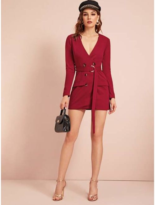 Shein Double Button Wrap Belted Dress