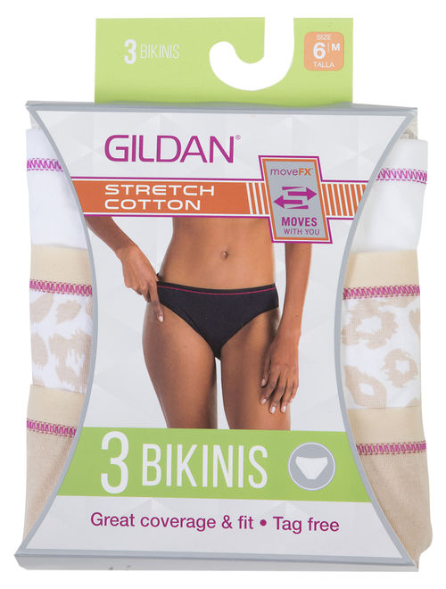 Gildan Women's Stretch Cotton Bikini Underwear, 3-Pack