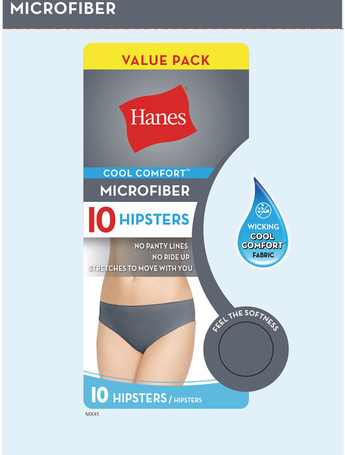 Hanes Women's Cool Comfort Microfiber Hipster Panties, 10-Pack