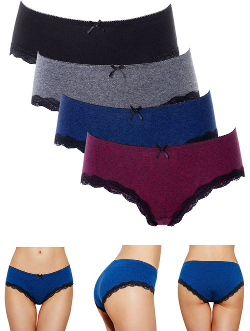 Charmo Women's Cotton Soft Underwear Stretch Hipster Solid Panties 4 Packs