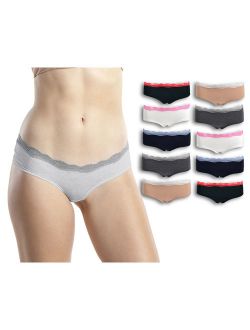 Womens Underwear Hipster Panties Soft Cotton Hug Fit- 10 Pack