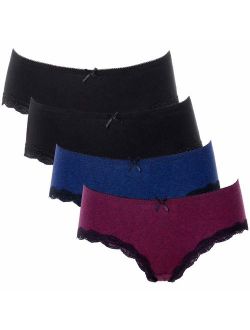Charmo Womens Underwear Cotton Soft Briefs Stretch Hipster Comfort Covered Panties - 4 Packs