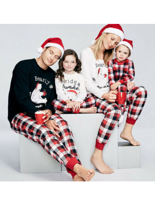 Pudcoco Christmas Family Matching Bear Pajamas Adult Women Kids Baby Sleepwear Outfits