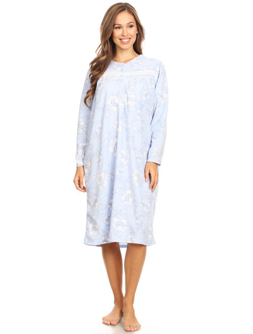 4026 Fleece Womens Nightgown Sleepwear Pajamas Woman Long Sleeve Sleep Dress Nightshirt Blue 1X